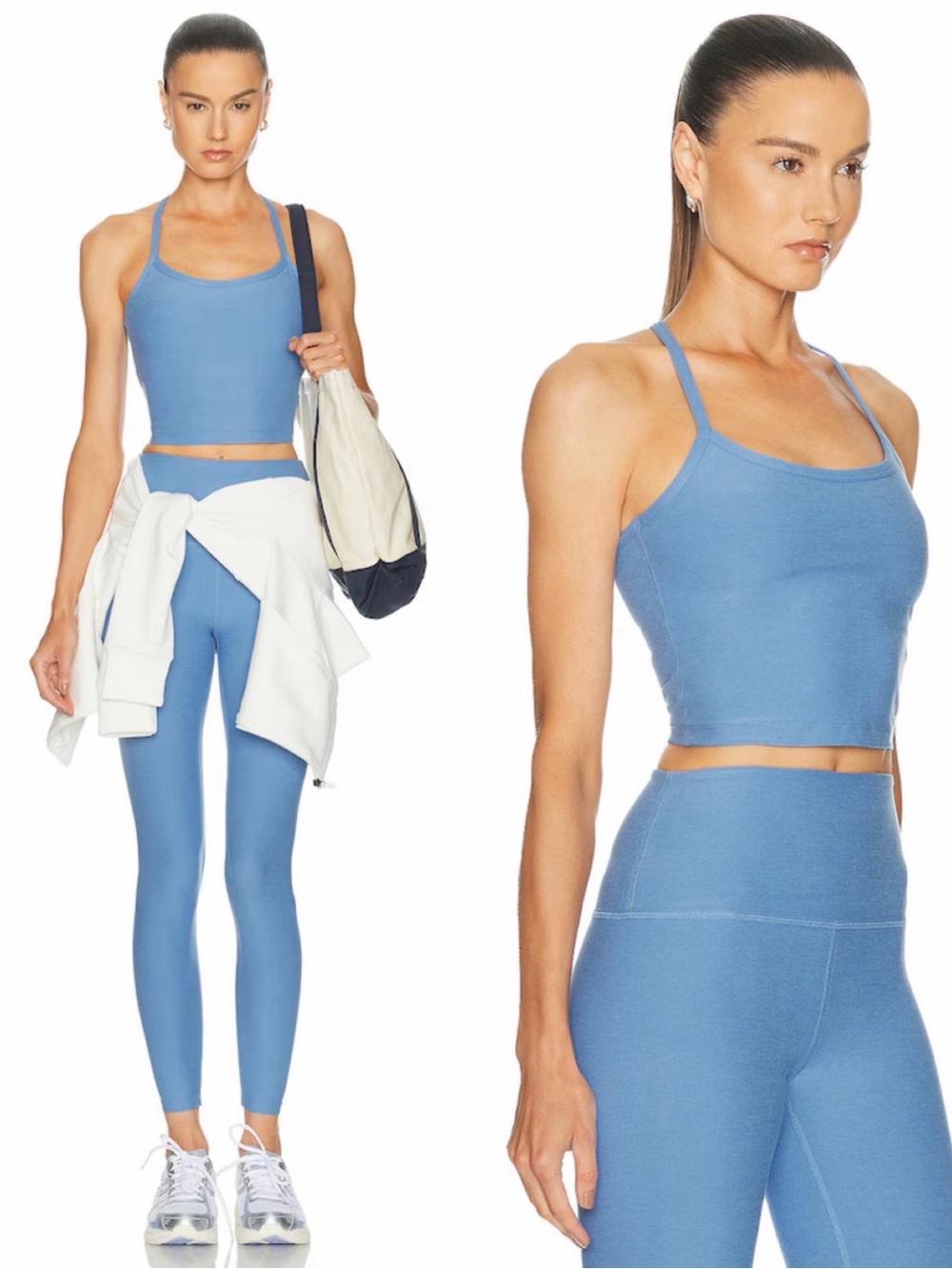 NWT Beyond Yoga Set Wild Flower Blue Heather: Midi Leggings & Cropped Tank Small - Picture 1 of 15
